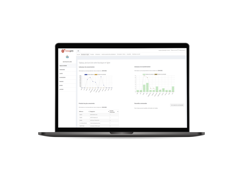 Novapro App sur ordinateur e-commerce